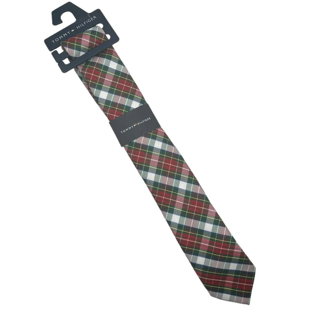 Tommy Hilfiger Holiday Tartan Tie Boys Red Multi‎ Bar Tack Keeper Loop Holiday
